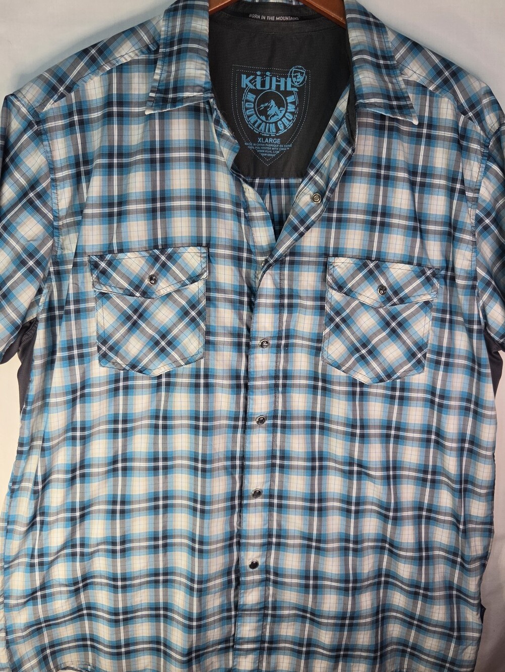 KUHL Men's Plaid Short Sleeve Button Up Hiking Shirt Lightweight Sz XL Pockets